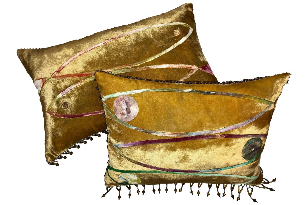 Cushions Fish Cushions Velvet Gold Foil Silk Trimmings of pearls Anna Paola Cibin Italiano Plurale artist