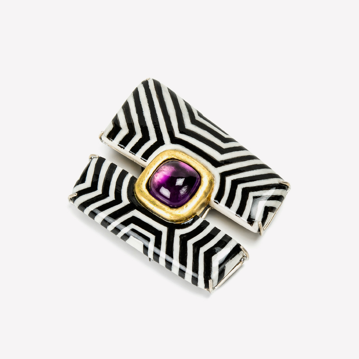 Contemporary Brooch Linea papiermache silver steel amethyst goldleaf Gian Luca Bartellone Italiano Plurale