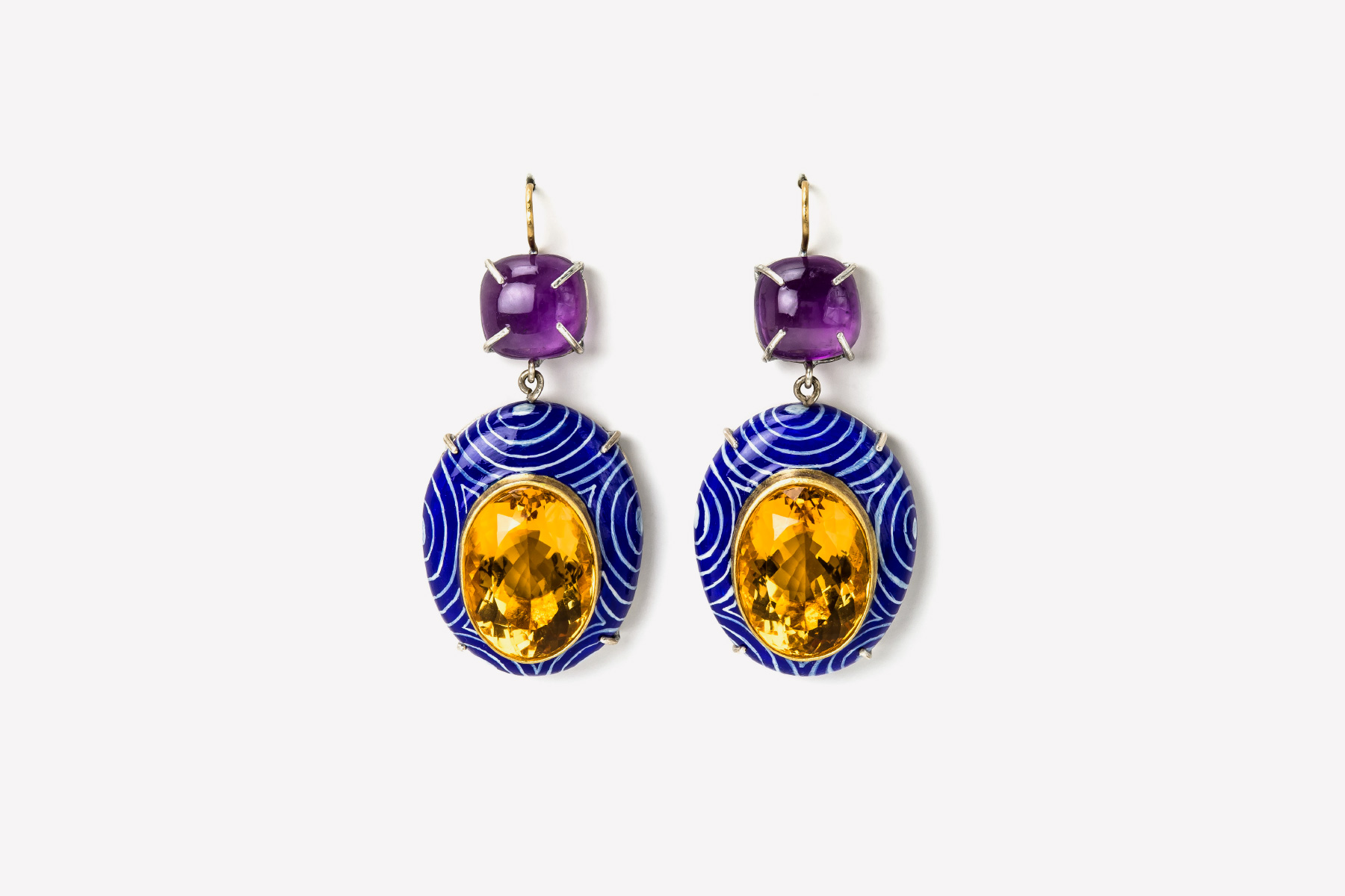 Contemporary Earrings Labor papiermache gold 18kt silver citrines Gian Luca Bartellone Italiano Plurale artist