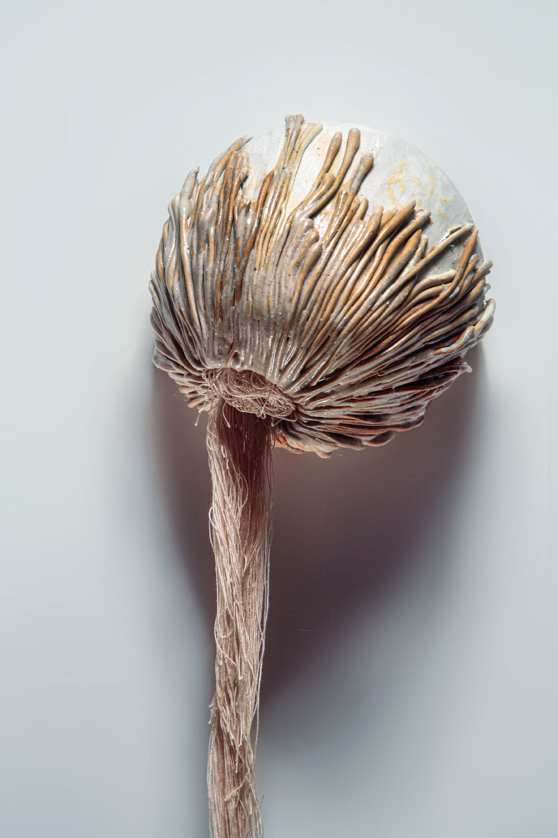 Sculpture Tako Tsubo stoneware glaze thread Angelica Tulimiero