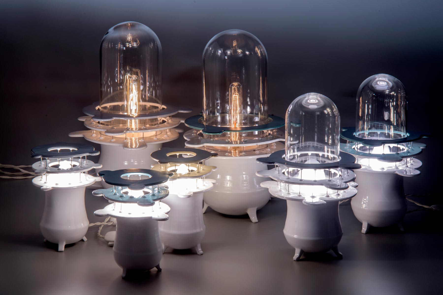 Lidia Marti Light sculpture Satellites light clay steel