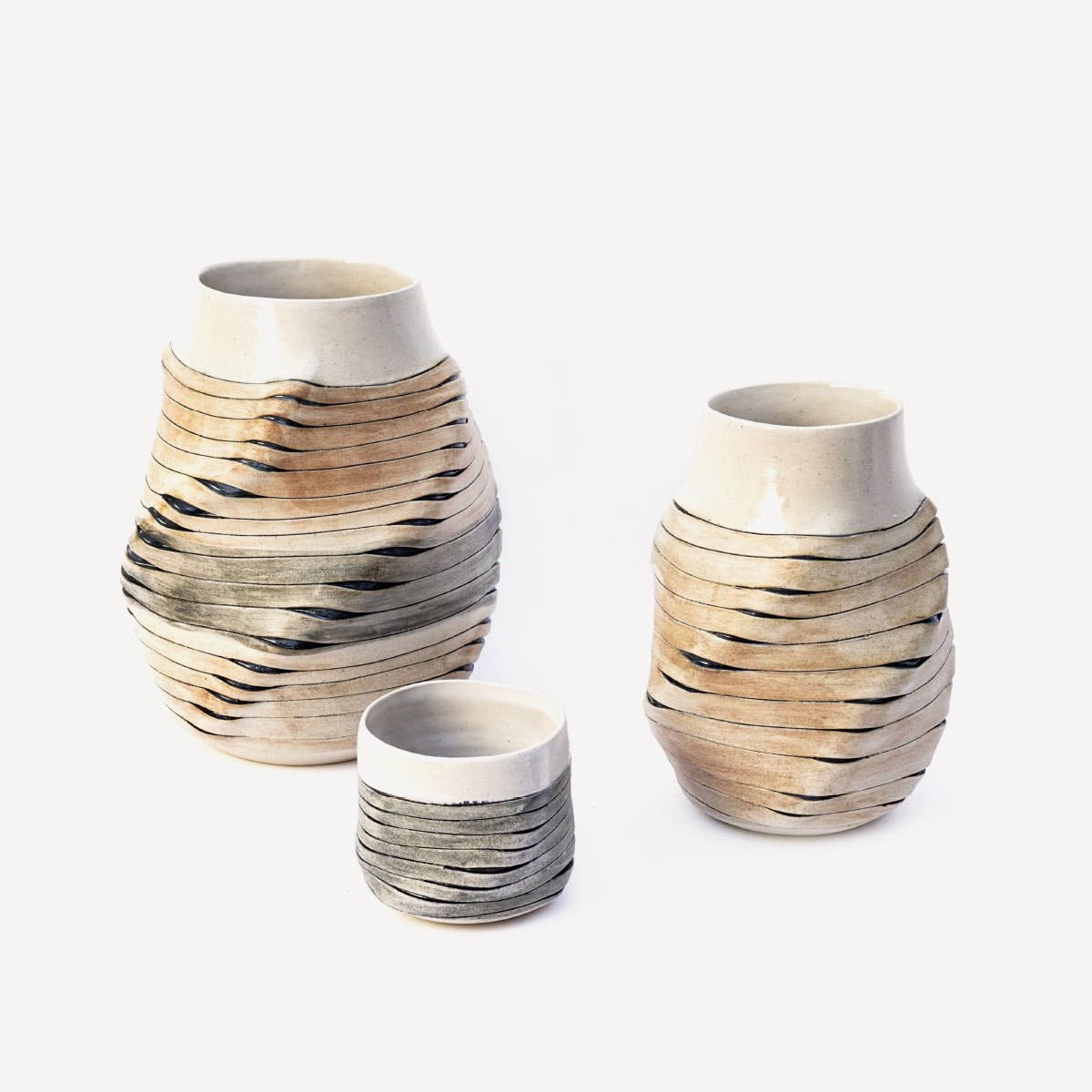 Sara Federici Ribbon Vases White Stoneware 1260 C Wheelthrown altered italiano plurale artist