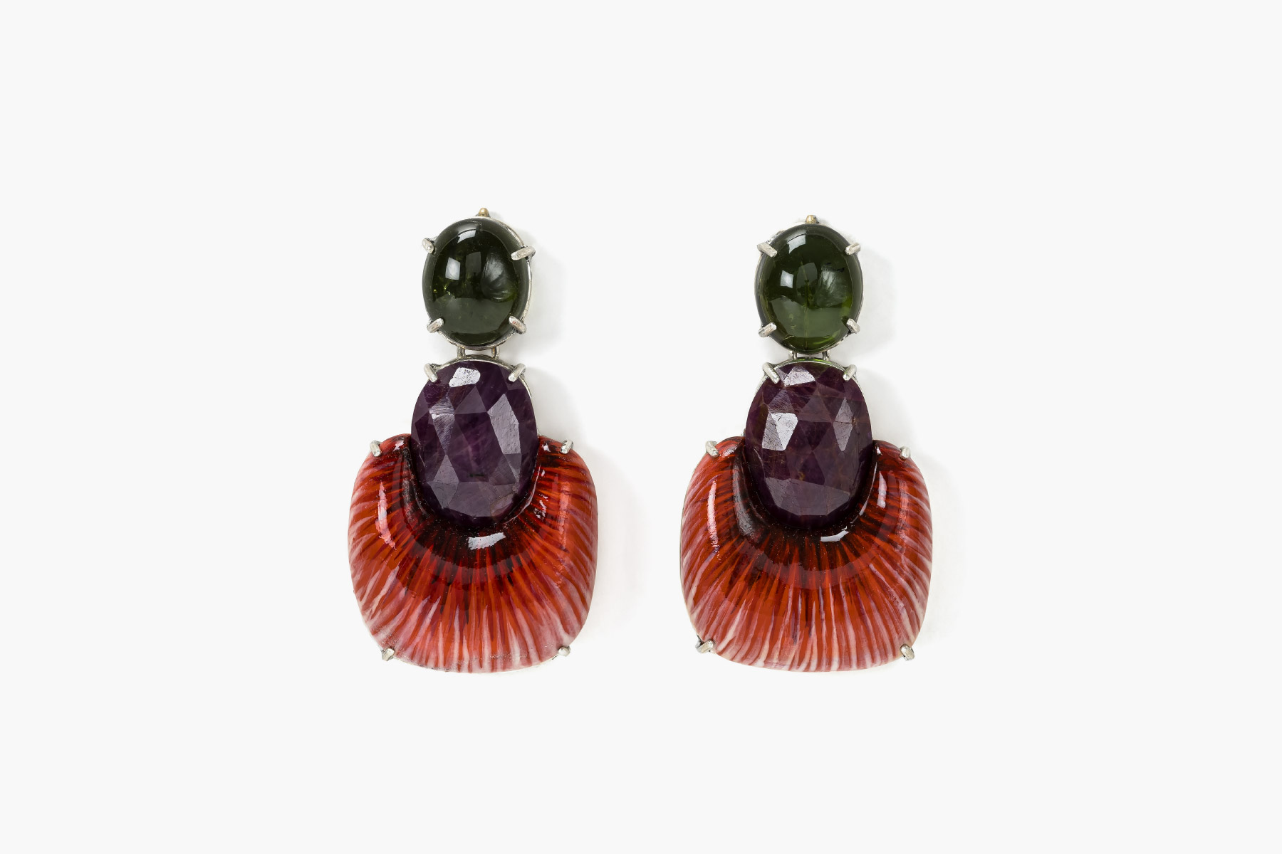 Gian Luca Bartellone Red earrings Aima gold 18kt silver corundum tourmalines Italiano Plurale