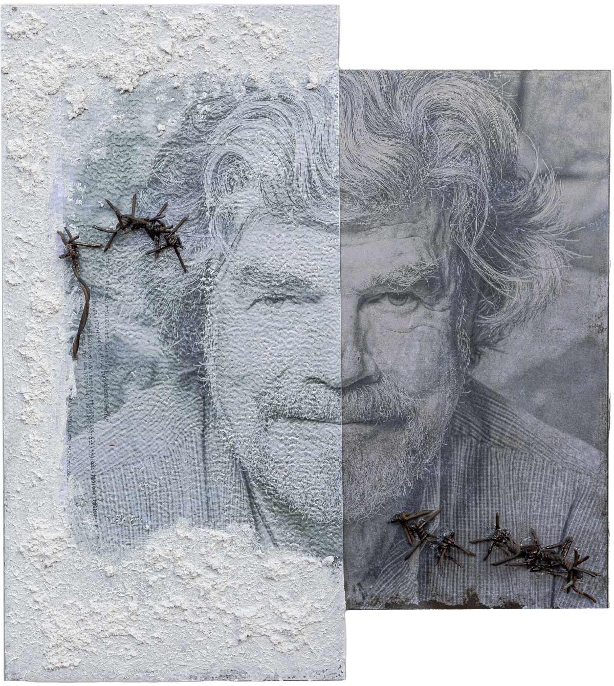 Metal Portrait of extreme mountaineer Reinhold Messner South Tyrol Ingrid Heiss Italiano Plurale artist